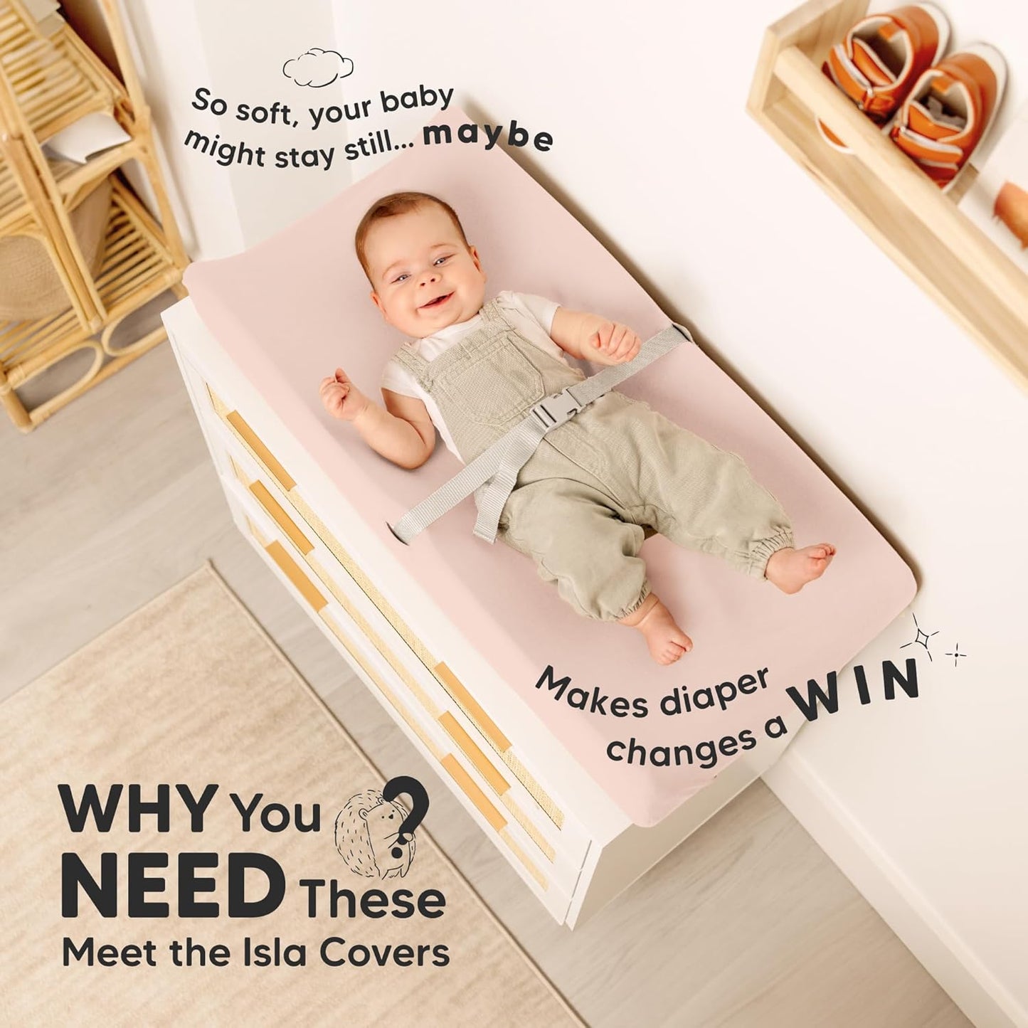2-Pack Baby Changing Pad Cover for Girl, Boy - 32x16 Soft Viscose Derived from Bamboo Baby Diaper Changing Table Pad Cover Sheets, Neutral, Snug Fit Nursery Diaper Change Sheets (Cameo)