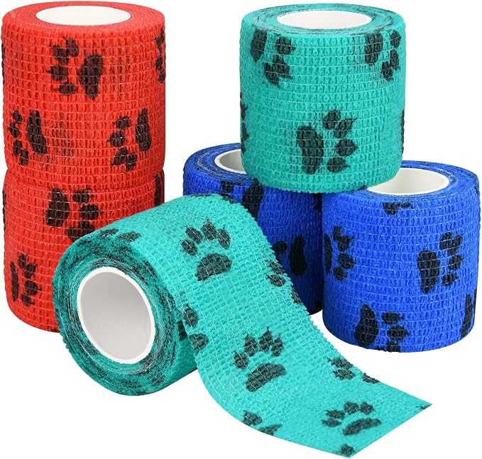 6pcs 2" Self Adhesive Bandage Wraps, Paw Prints B |