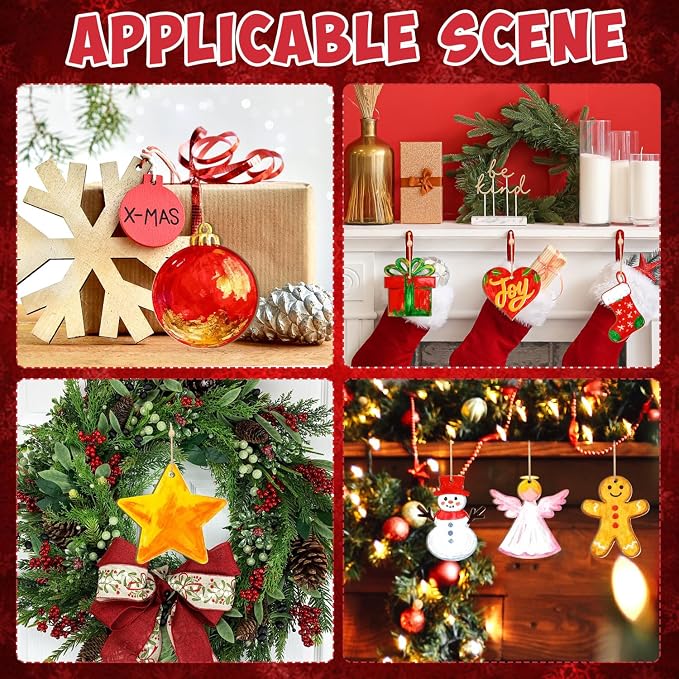 36PCS Wooden Christmas Ornaments to Paint, 12 Styles DIY Blank Unfinished Wood