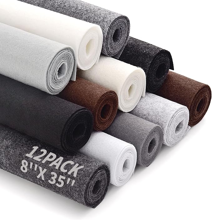 12 Rolls 8"x35" Large Stiff Felt Sheets, 1mm Felt Fabric Sheet