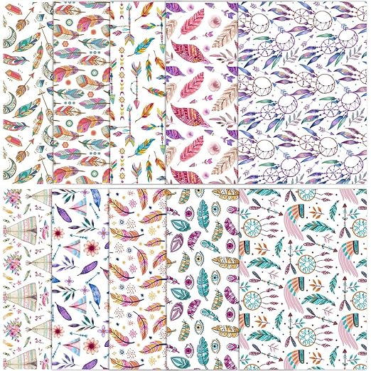 ONEART | 10 Pieces Bohemian Printed Clear PVC Vinyl Sheets, A4 Size See Through