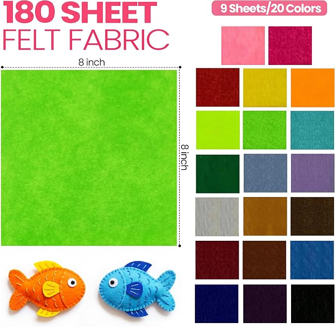 Moukeren 180 Pcs 8 x 8 Inch Felt Sheets Bulk