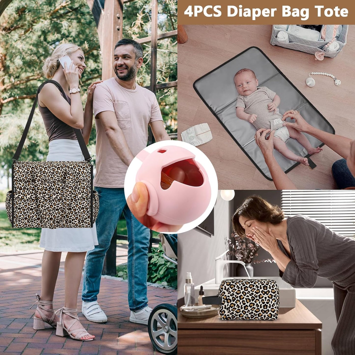 IBFUN Diaper Bag Tote for Baby - Large Baby Bag 4Pcs with Waterproof Changing Pad Pacifier Case, Travel Hospital Mommy Bag