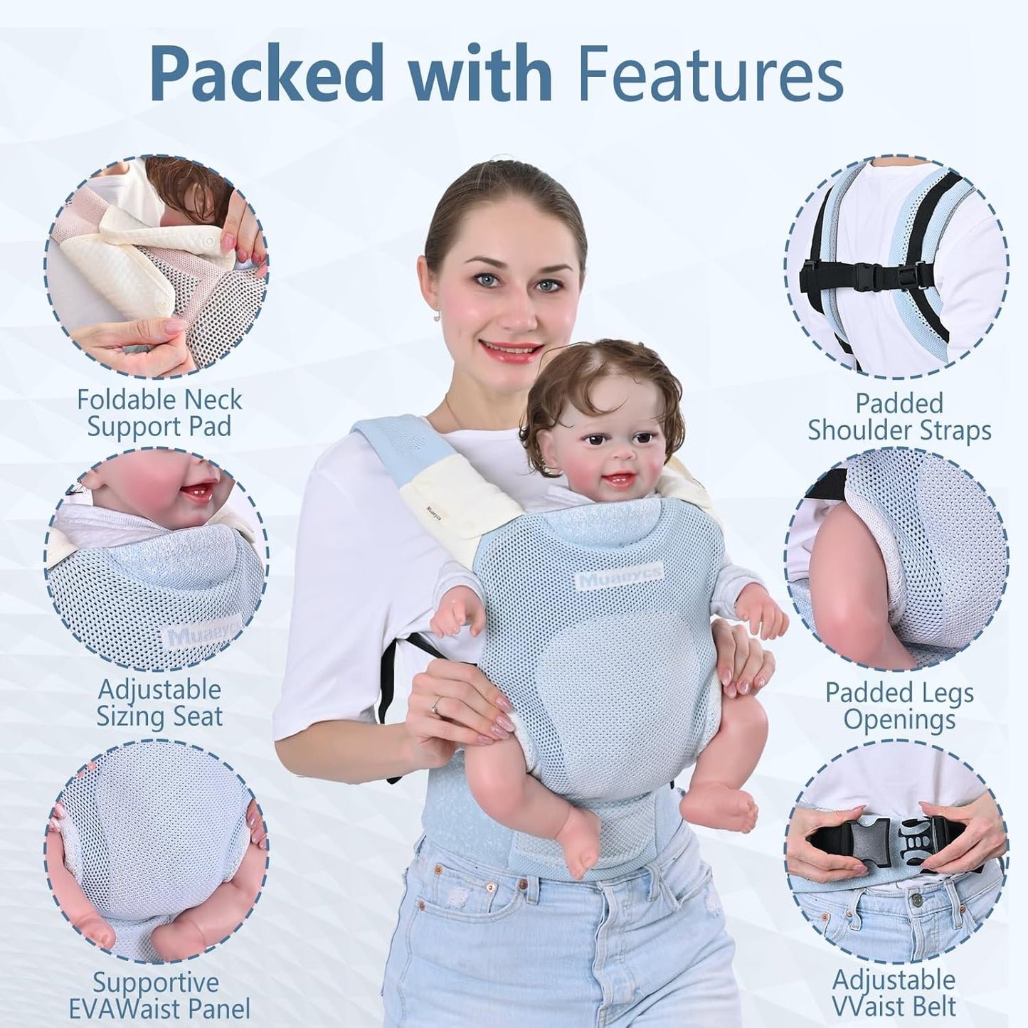 Baby Carrier Newborn to Toddler, Lightweight Baby Wrap Carrier, Carrier for 7-33 lbs, Easy Adjustable, Soft Breathable Baby Carrier, Blue