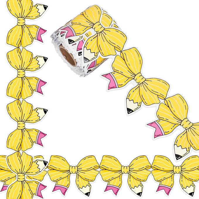 FYSUIMU 65.6 Ft Pencil Coquette Bow Bulletin Board Border Back to School Pencil