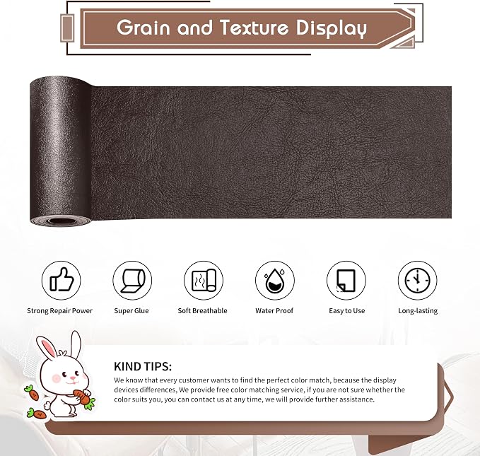 KING MOUNTAIN Leather Repair Patch, 4 x 63 Inches self Adhesive Leather Repair