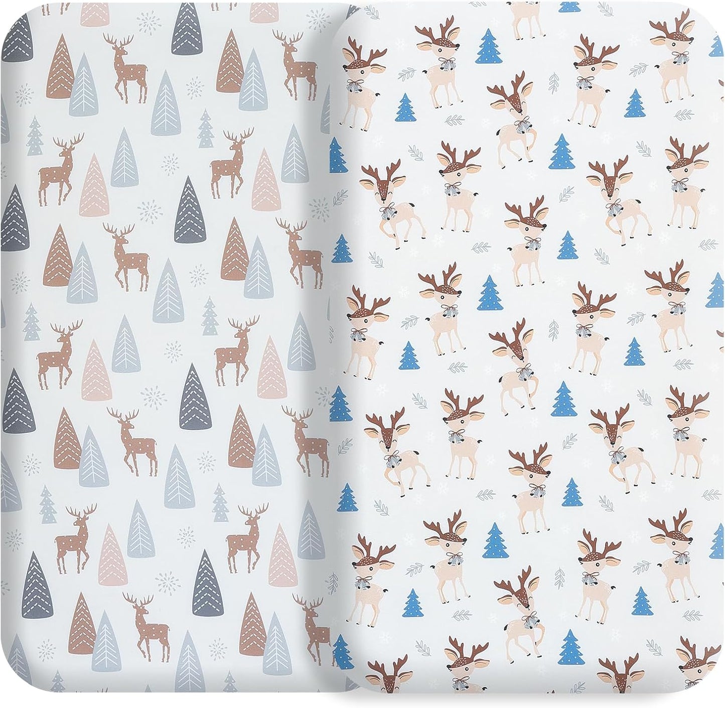 Bassinet Bed Sheet Set 2 Pcs Fits Rectangle Oval Halo Hourglass Mattress Stretchy Bassinet Bed Sheet Soft and Comfortable (Deer Park) (Lulu Paradise)
