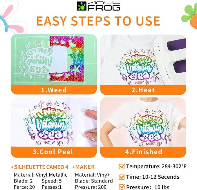 VINYL FROG Rainbow Holographic Heat Transfer Vinyl 12''x5ft Glitter HTV |