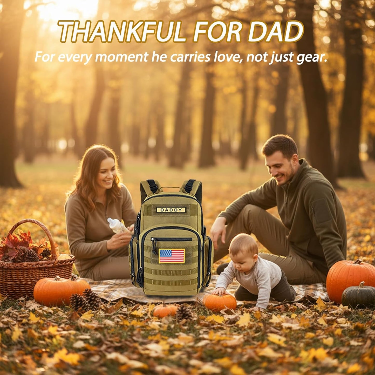 SHARKMOUTH Dad Diaper Bag Backpack - Military Baby Gear Backpacks with Daddy Patches Tan