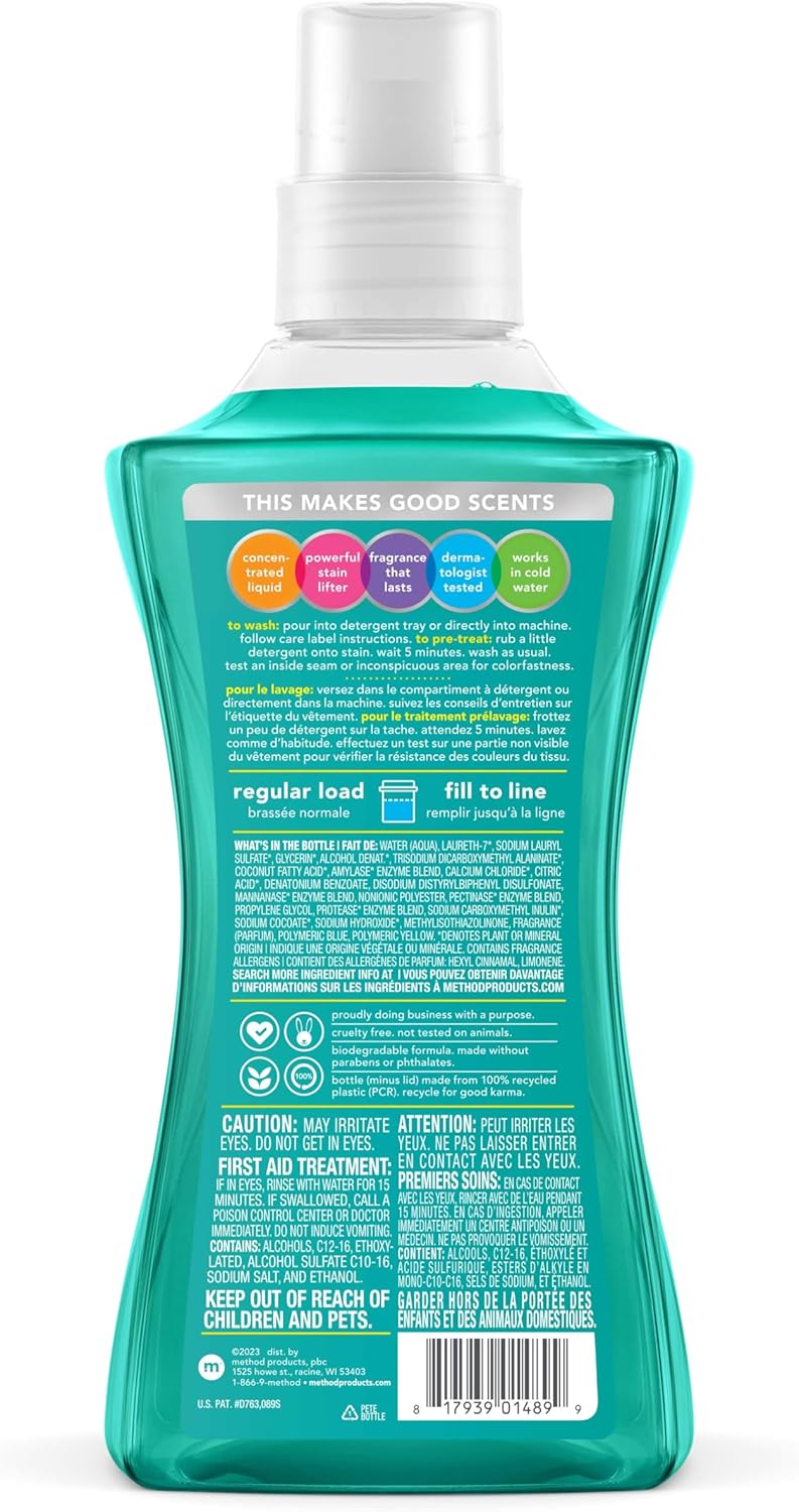 Method Liquid Laundry Detergent; Beach Sage Scent, Stain Remover; ; 66 Loads per 53.5 fl oz bottle; 4 Pack (264 Total Loads); Packaging May Vary