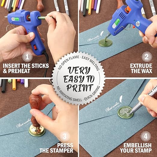 Wax Seal Kits, Flame Red Sealing Wax Sticks, HOSEALING Glue Gun and Wax Seal