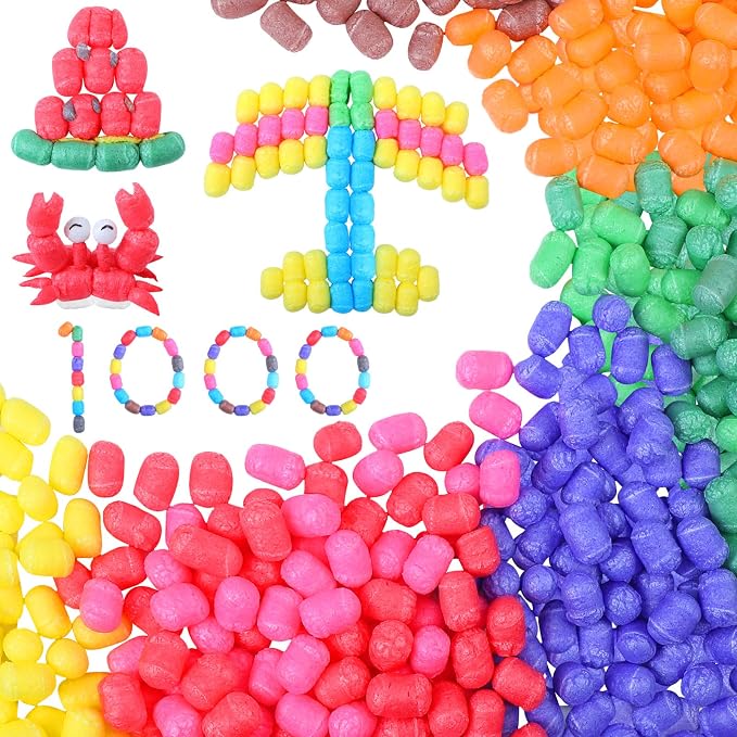 Junkin 1000 Pcs Magic Noodles Foam Crafts Puffs Corn Super Crafts Arts Kit Bulk