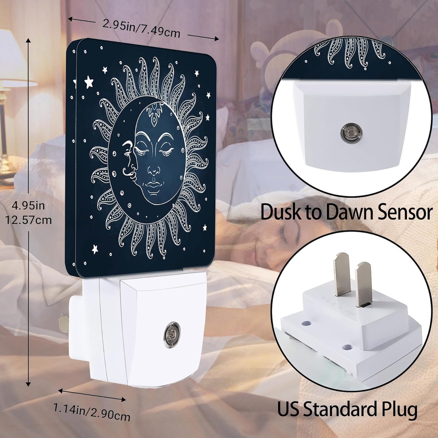 Vintage Sun Moon Night Light, Dusk to Dawn Smart Sensor Nightlight for Bedroom Bathroom Kitchen Hallway Stairs Hallway, Plug-in, Energy Efficient Decor Desk Lamp Gifts