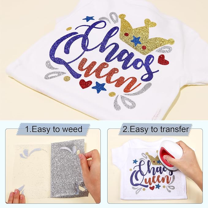 Tintnut Silver Glitter Heat Transfer Vinyl Roll, easy cut & weed, stretch