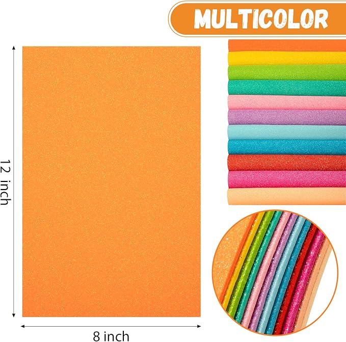 12 Pack Glitter Foam Sheets Craft 8 x 12 inch, 12 Colors | Sparkles Foam Paper