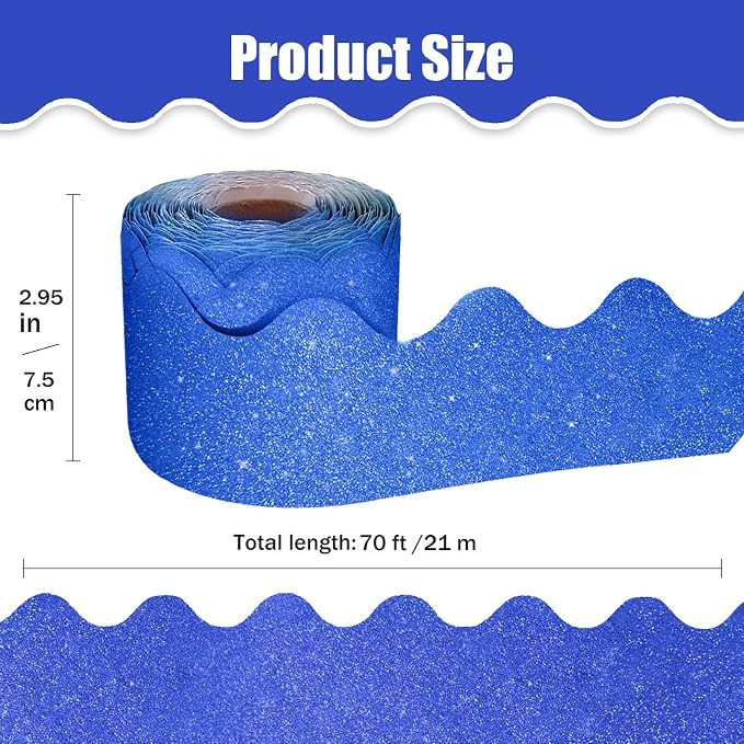 70Ft Shine Deep Blue Bulletin Board Borders，Scalloped Poster Boards Decorations