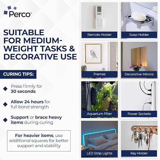 Perco Double Sided Tape Squares, 30 2"x2" Pre-Cut Mounting Squares – Strong