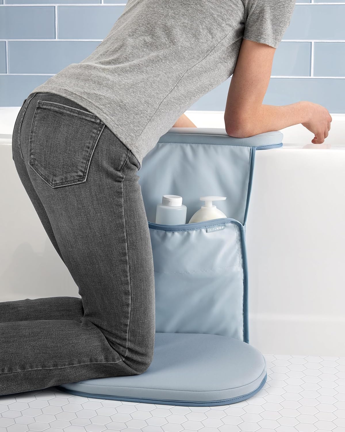 Skip Hop Baby Bath All-in-One Cushioned Elbow Saver & Kneeler Pad Set with Height-Adjustable Design and Quick-Dry Material, Wave