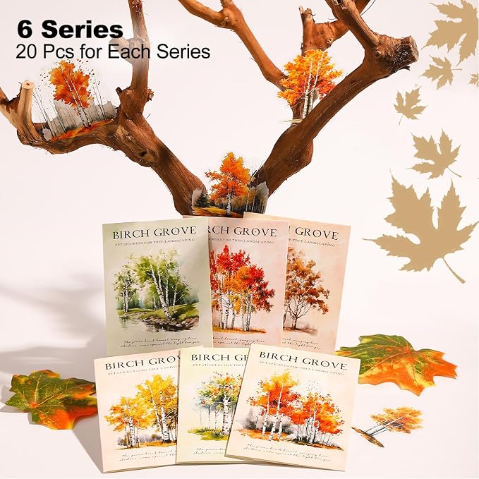 120 Pcs Forest PET Stickers for Scrapbooking | Seasonal tree scenes in green