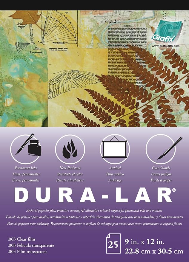Grafix Dura-Lar 0.003" Film, Ultra Clear, Glossy 9"x12" Sheet, Mylar/Acetate