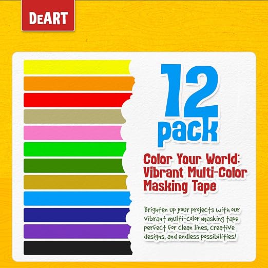 DEART Colored Masking Tape 12 Pack 1 inch Color Painters Tape