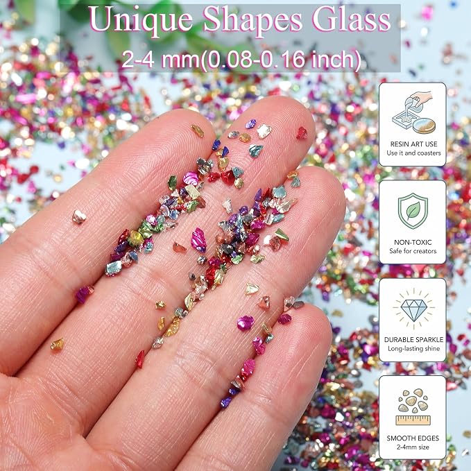 15 Colors Metallic Crushed Glass Chips 225g/7.9oz, 2-4mm Shiny Irregular