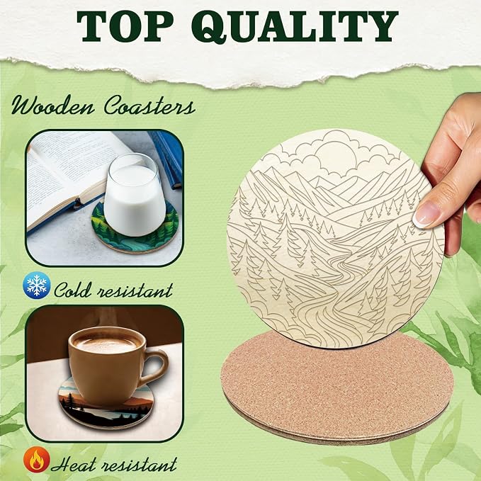 26PCS Wood Coasters Craft Kit 10 Paint You Own Coaster