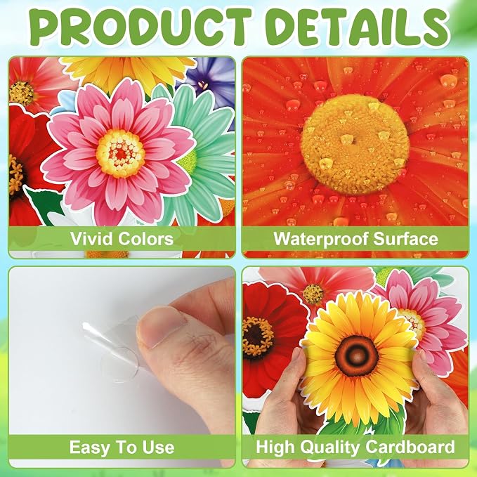 54Pcs Spring Flower Cutouts Bulletin Board Decorations Summer Floral Paper