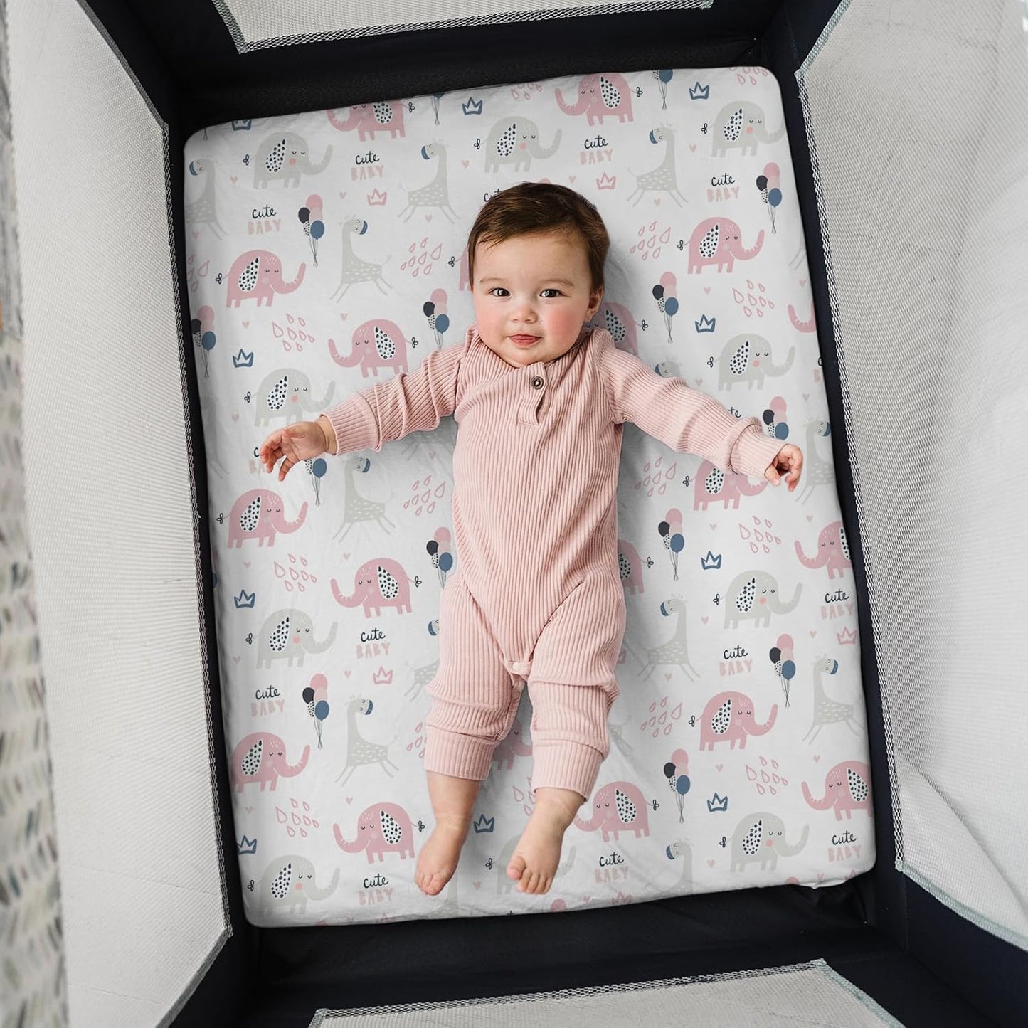 Pack n Play Sheets, BROLEX 2 Pack Mini Crib Sheets,Stretchy Portable Fitted Playard Sheet Set, Convertible Playard Mattress Cover,Ultra Soft Breathable Material,Elephant Rabbit