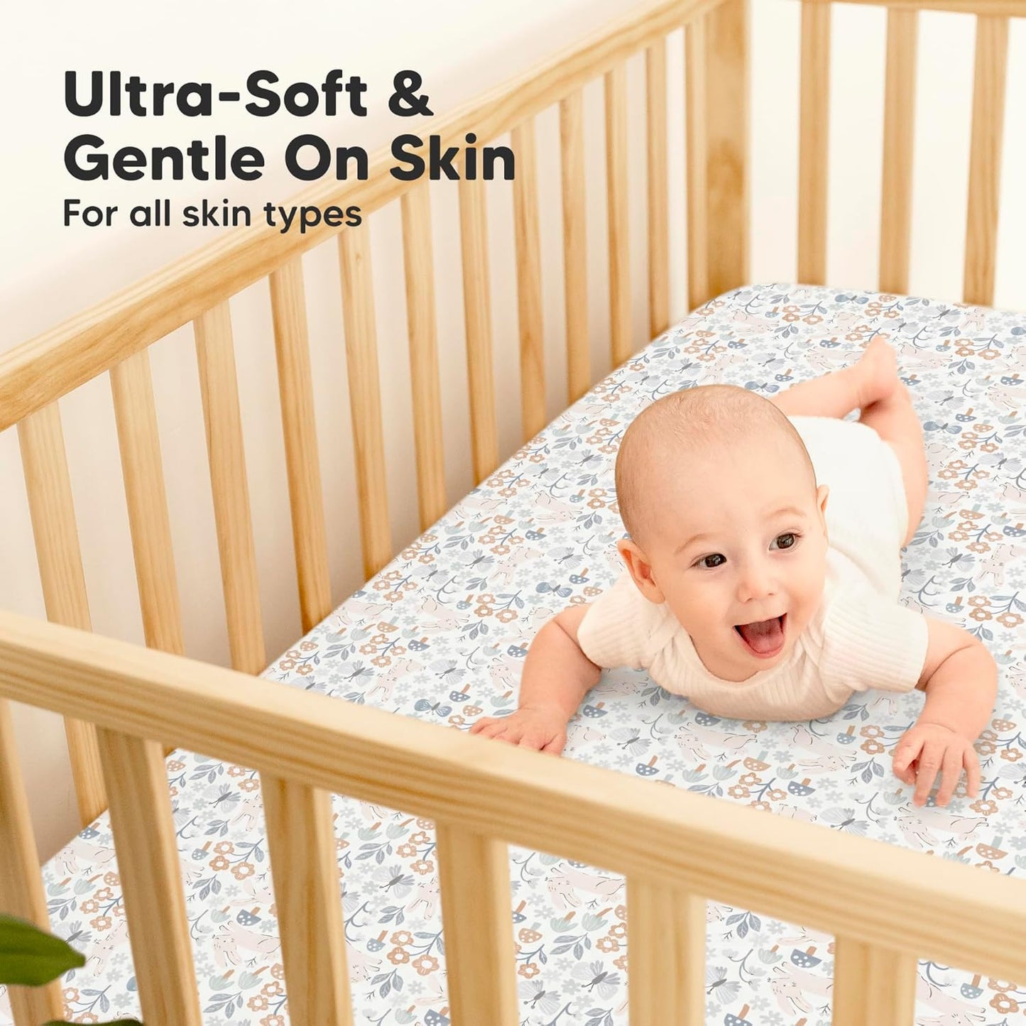 2-Pack Waterproof Baby Crib Sheets for Boys, Girls - 52x28 Viscose Derived from Bamboo Toddler Bed Sheet Neutral, Fitted Crib Mattress Protector Cover for Baby Bedding, Soft & Gentle (Prairie)