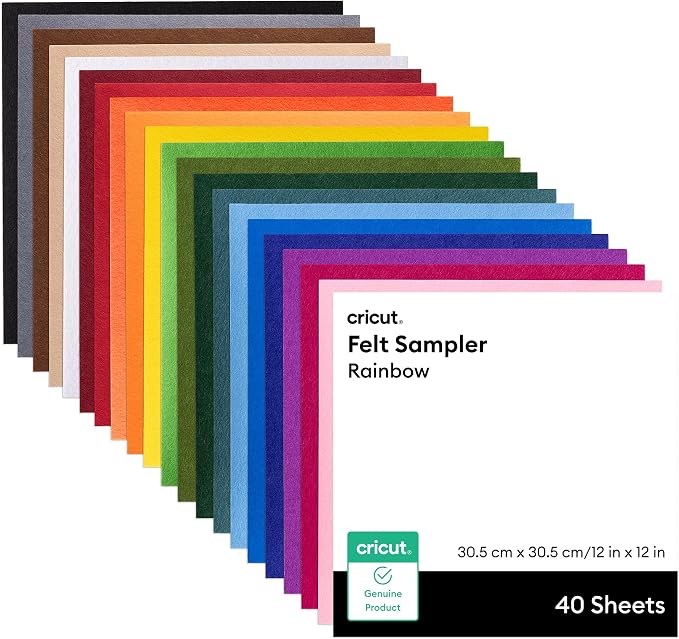 Cricut® Felt Sheets, Rainbow Sampler – 12 in x 12 in | Compatible - 1mm Felt