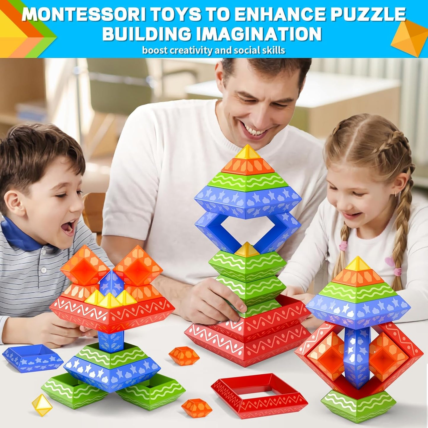 Doloowee Montessori Toys for Toddler1-3 3-5,60 PCS Stacking Building Toys Blocks Preschool Learning Activities Stem for Boys Girls Gifts Christmas Stocking Stuffers