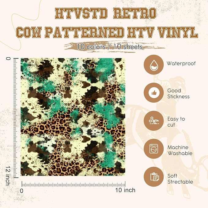 HTVSTD Cowhide HTV Heat Transfer Vinyl 10 Sheets 12×10in Iron on Vinyl | Serape