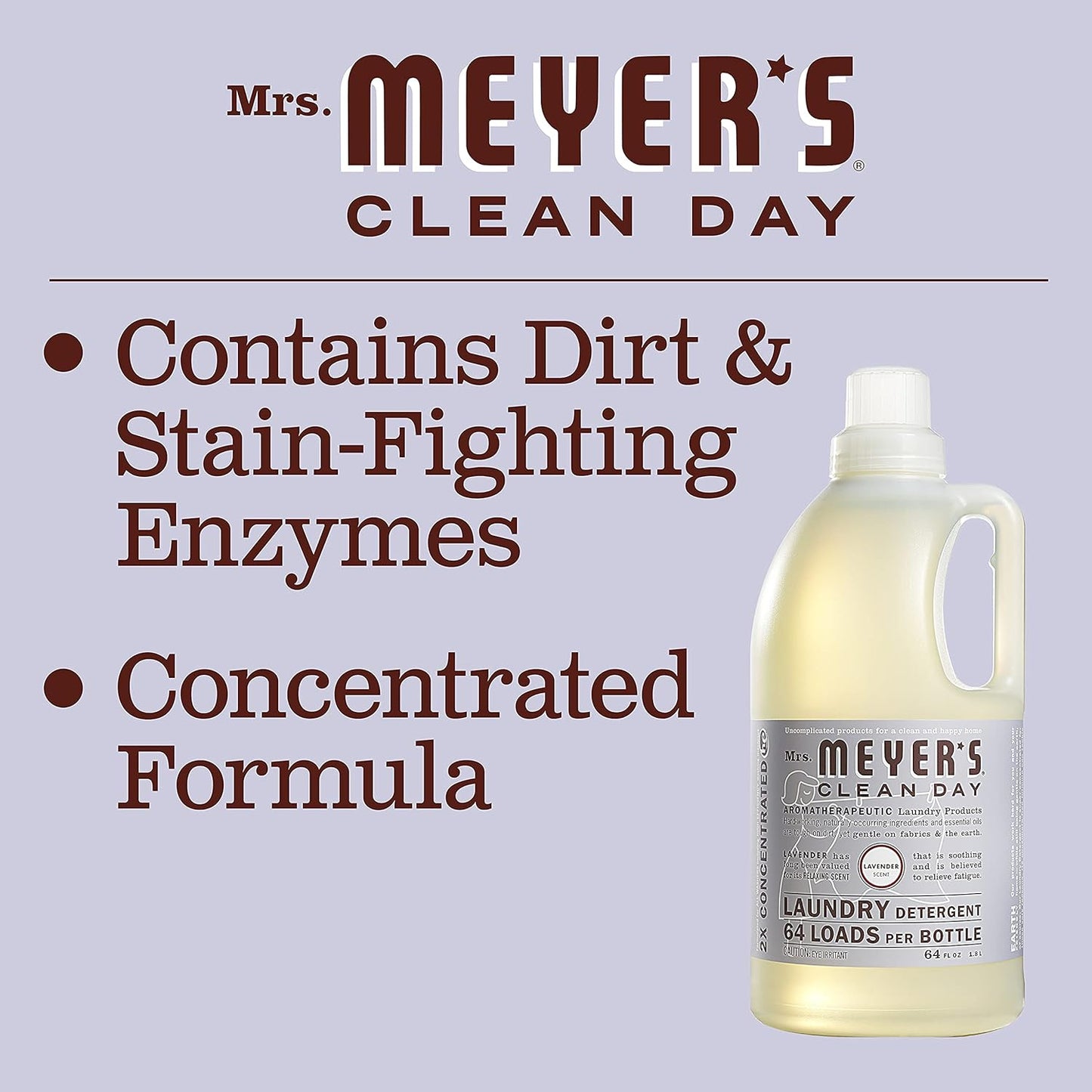 MRS. MEYER'S CLEAN DAY Liquid Laundry Detergent, Cruelty Free, Lavender Scent, 64 oz- Pack of 2