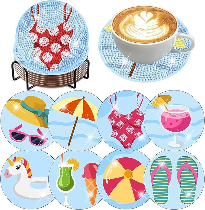 Benjenes 8PCS Summer Diamond Art Coasters Kit