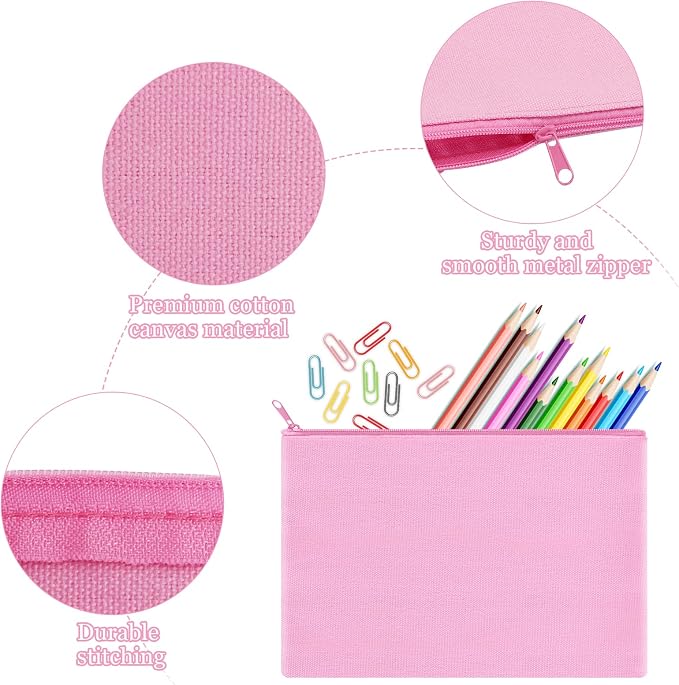 12 Pieces Cotton Canvas Makeup Bag, Blank DIY Craft Bag