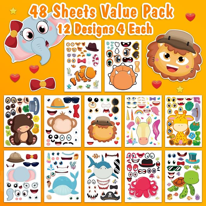Aowplc 48 Sheets Make-a-Face Animal Stickers Mix and Match