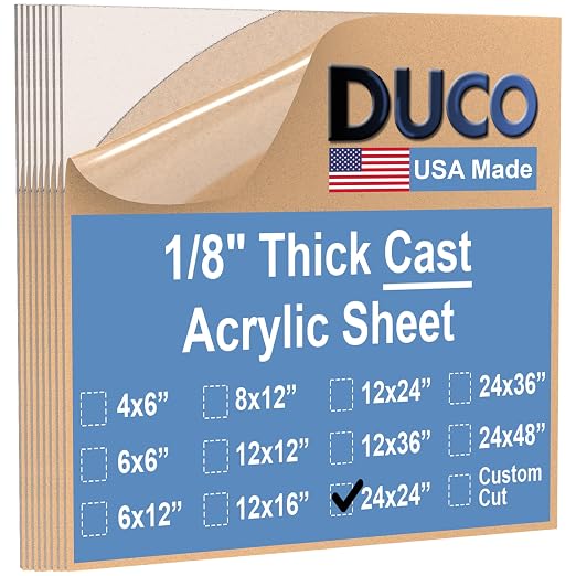 Duco Clear Cast Acrylic Sheets 1/8" Thick 24" x 24"