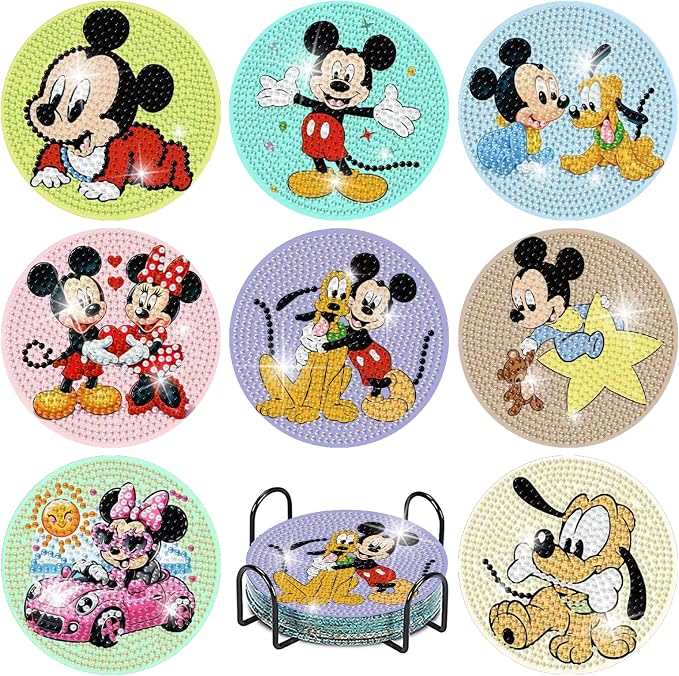 8 Pcs Cute Cartoon Diamond Art Coasters Kit