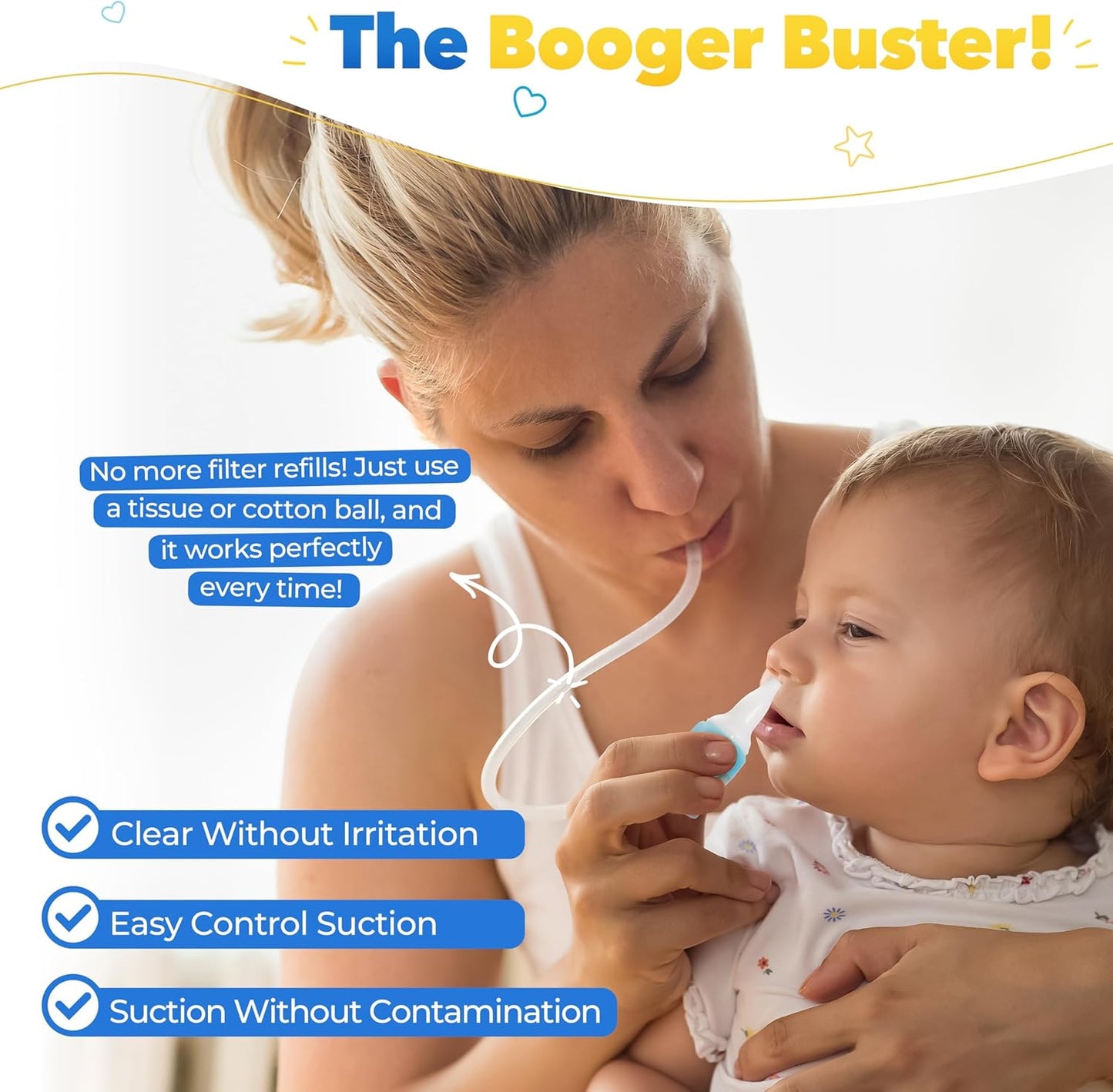 Bubzi Co Quick-Relief Baby Nasal Aspirator, Baby Nose Sucker for Sinus Congestion Relief, Reusable Snot Remover with Storage Case