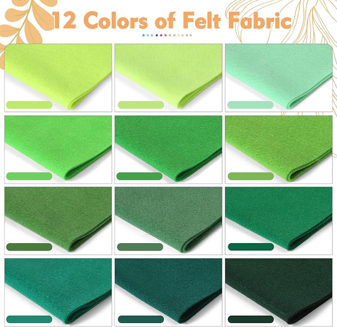 HaoFeiJH 12 Rolls 8"x20" 1.6mm Thick Soft Felt Fabric Sheets – 12 Assorted
