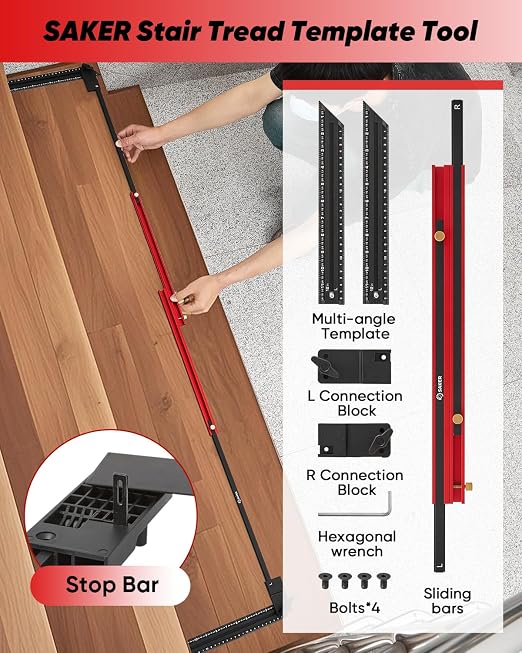 Saker Stair Tread Template Tool, 2026 New Stair Measuring Tool, Stair Tread Jig
