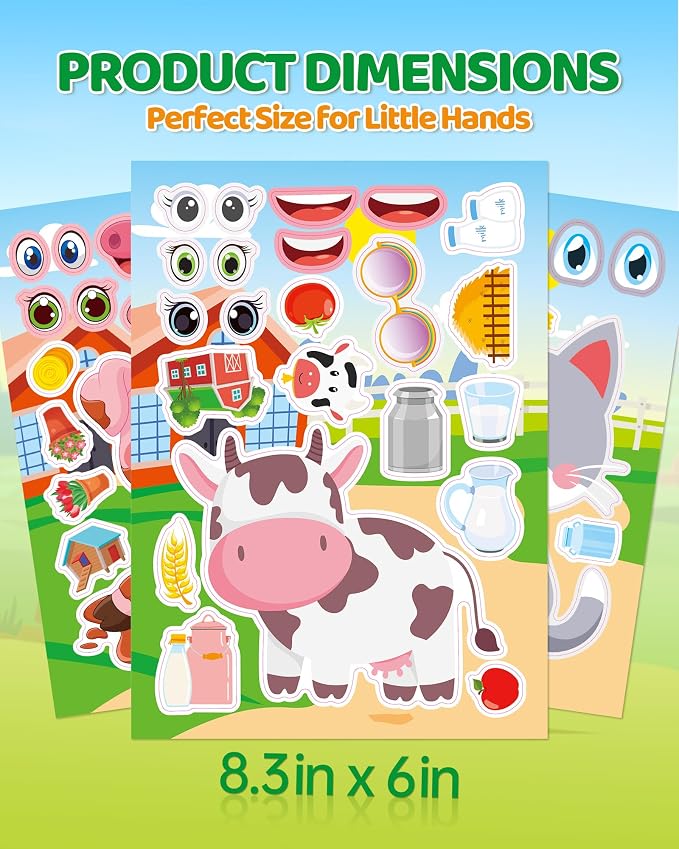 Aowplc 48 Sheets Farm Animal Make‑a‑Face Stickers