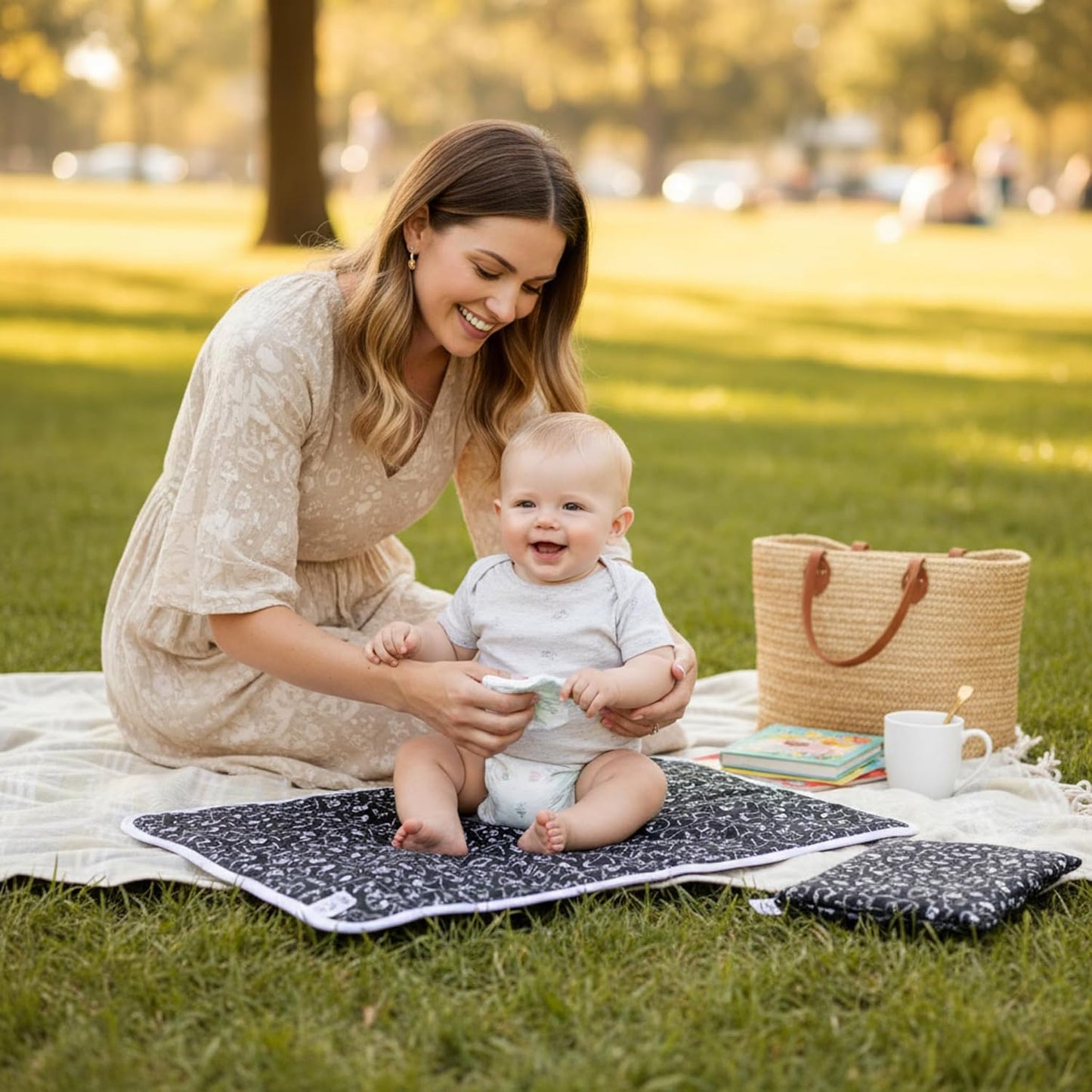 Flockthree Waterproof Baby Diper Changing Pad with Storage Bag (28.7" X 19.7") Washable Wipeable Reusable Leak Proof Diaper Travel Mat Station Changing Mattress Liner Cribs Bed Cover, Dogs