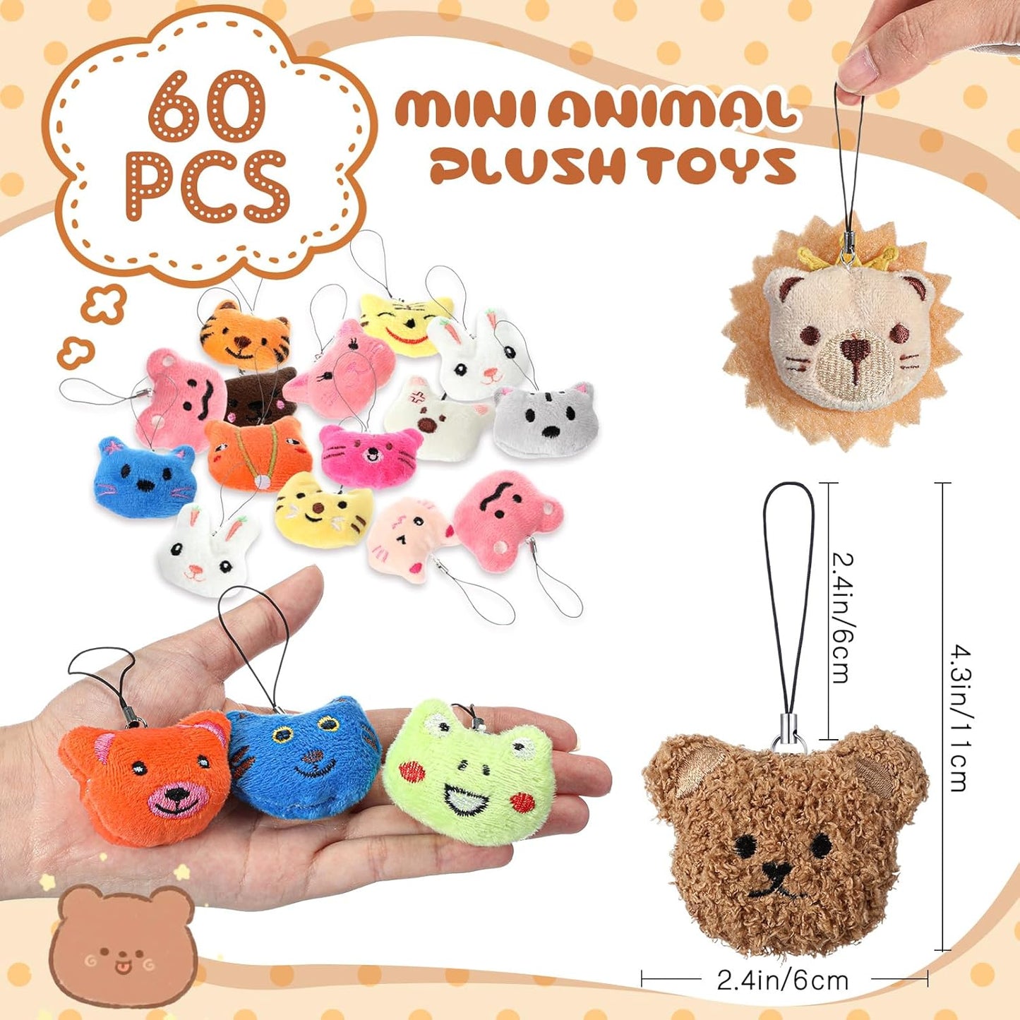 Libima 60 Pcs Mini Stuffed Animals Sea Animal Fruit Plush Keychain Set for Carnival Birthday Classroom Prizes Decoration for Clothes (Cute)