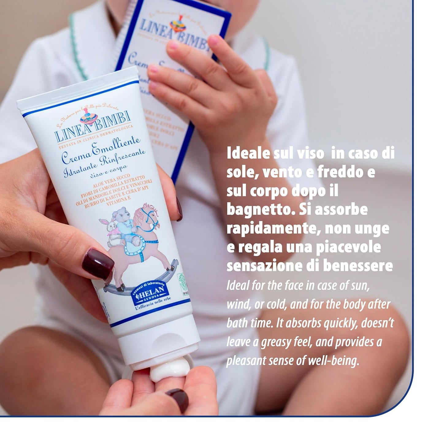 Helan Linea Bimbi- Soothing Baby Lotion for Face & Body with Vitamin E, Aloe Vera & Beeswax, Moisturizing & Refreshing Baby Cream for Delicate Skin, Baby Essentials for Newborn, Made in Italy 100fl oz