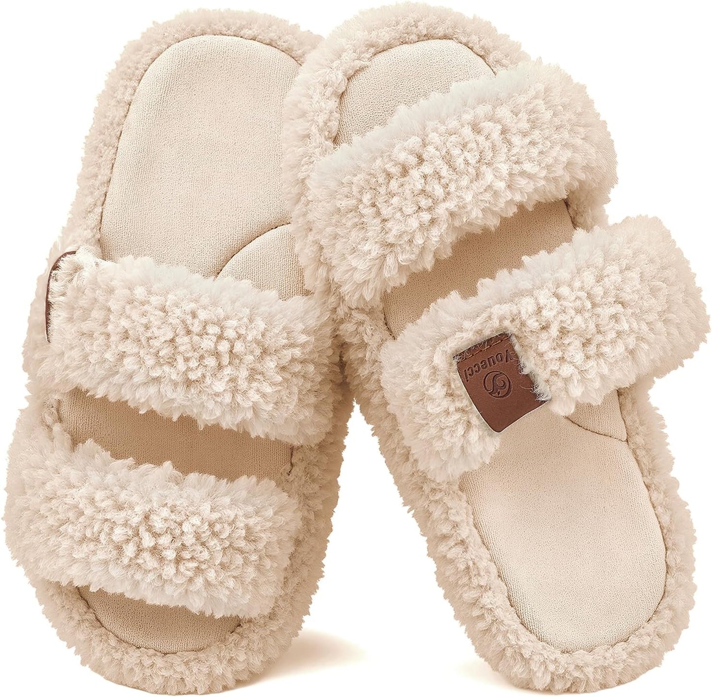 Youecci Girls Fuzzy Slippers-Soft Open Toe Slippers with Memory Foam & Arch Support, Dual-Strap Warm Comfy Home Slides Indoor House Shoes