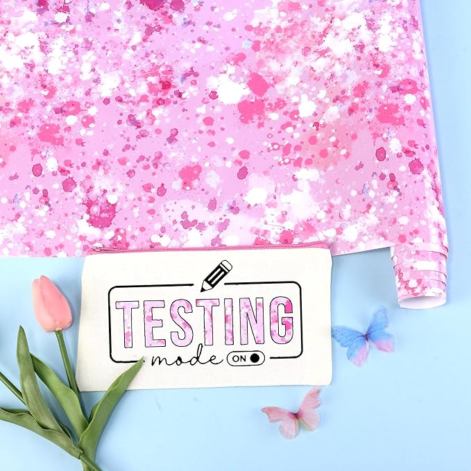 Tintnut Pink White Splash Heat Transfer Vinyl Roll, stretch washable, works