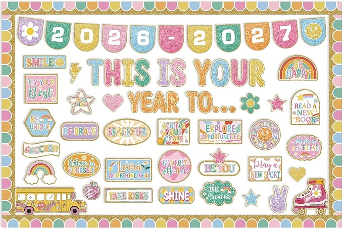 This is Your Year Bulletin Board Set Varsity Letter Hippie Retro Motivational
