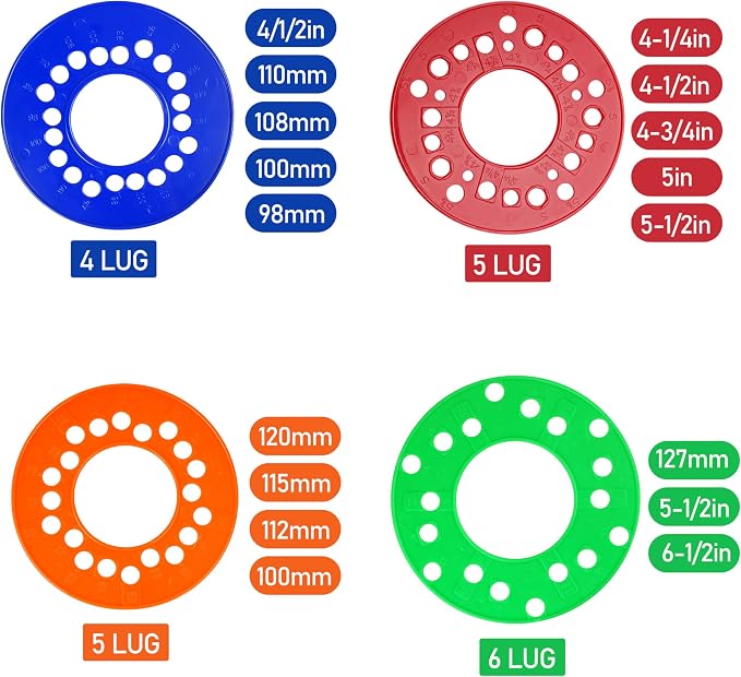 4Pcs Wheel Bolt Pattern Measuring Guides | 4 | 5 | 6 Lug Measuring Tool | SAE &